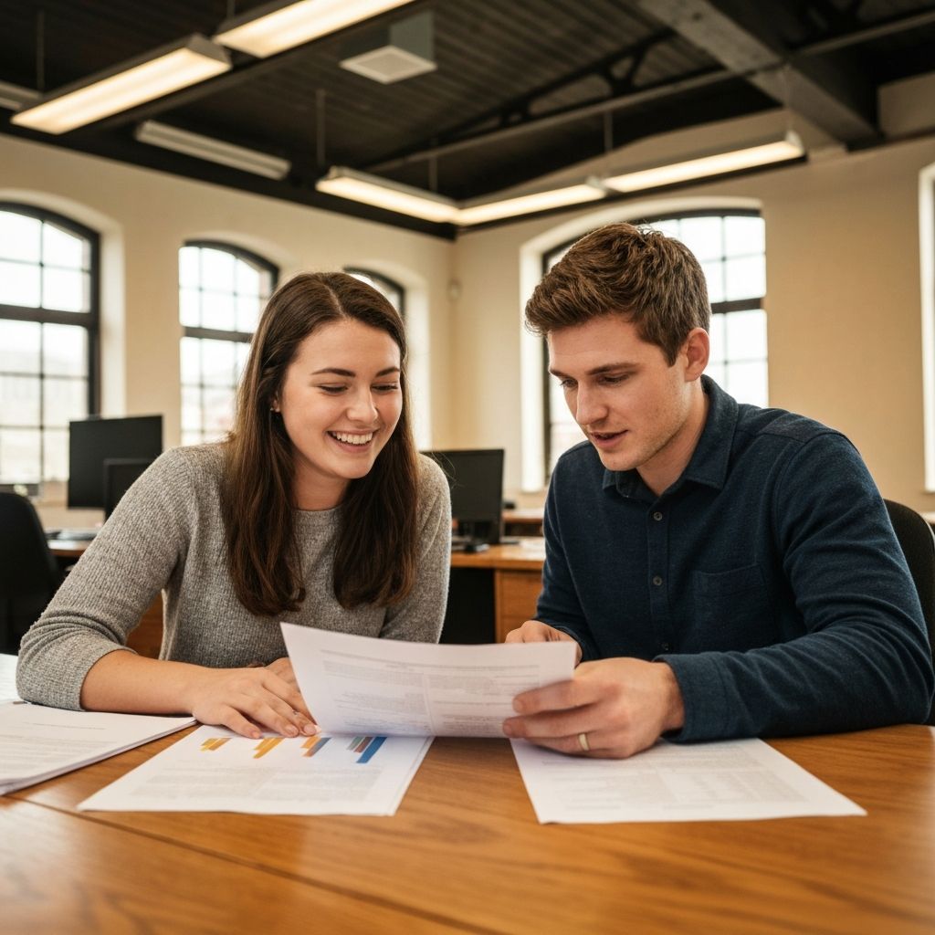 Две люди работают вместе над документом в офисе